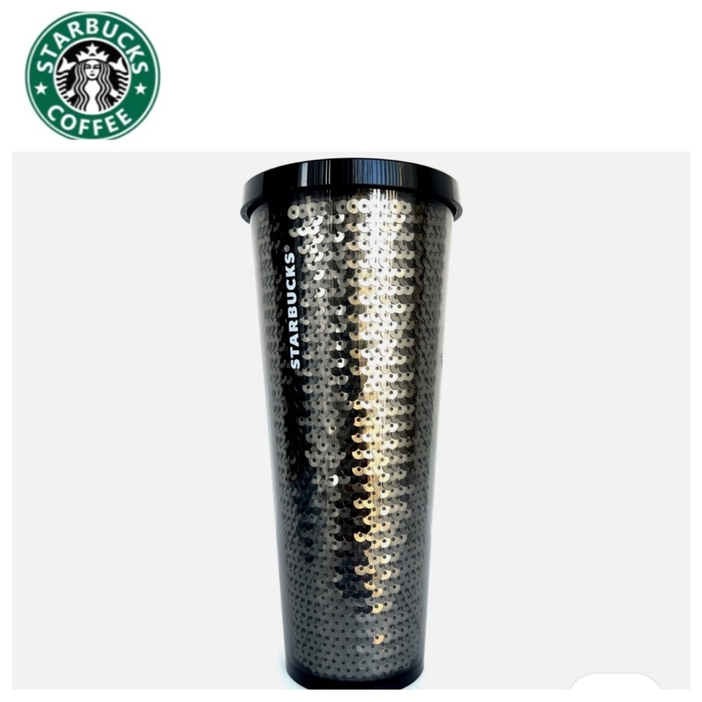 Starbucks 2018 Holiday Collection Black Sequin Acrylic Cold Cup Tumbler 24 ounce
